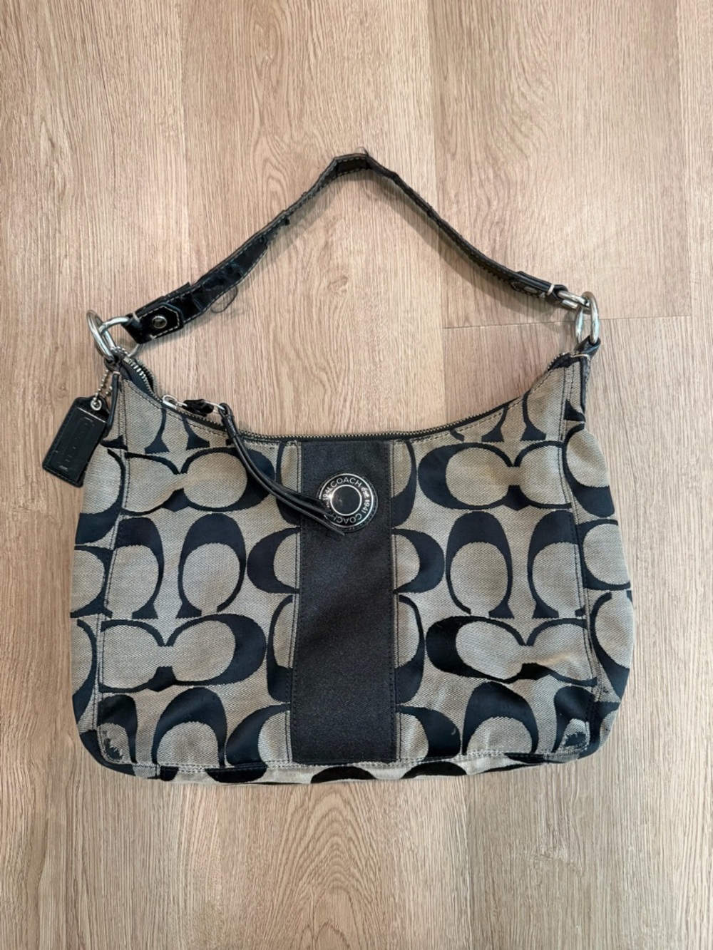 Coach Black and Khaki Signature Shoulder Bag